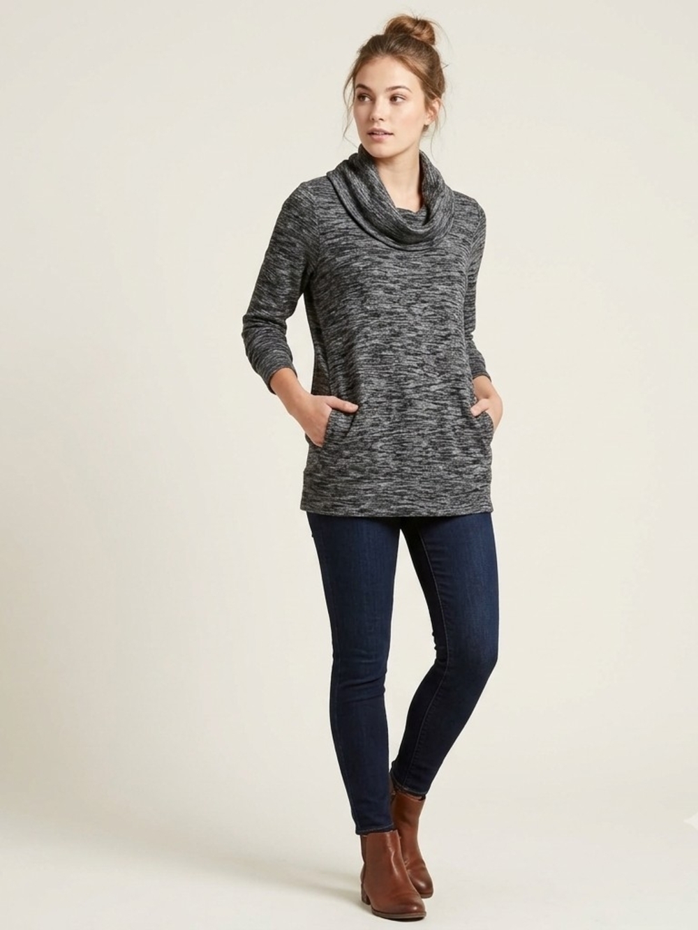 Merona Heathered Charcoal Grey Cowl Neck Tunic Sweater (Size M)